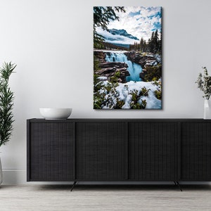 Winter Waterfall Canvas Print, Colorful Nature Wall Art, Canvas for Living Room, Ready to Hang Framed Canvas, Waterfall Nature Art