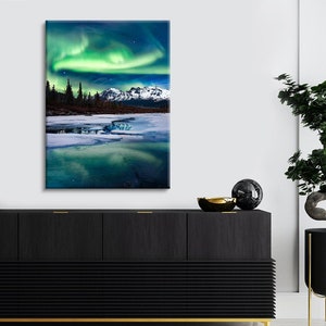 Northern Lights Canvas Wall Art, Colorful Nature Wall Art, Aurora Canvas Print, Ready to Hang Framed Canvas Art, Large Canvas Print