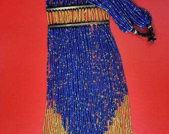 Royal blue and goldTassel beaded necklace