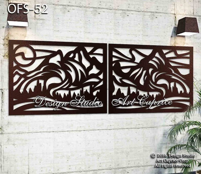 Metal Privacy Screen | Fence | Decorative Panel | Wall Art | Mountains | Outdoor or Indoor (52) Steel Set 36''Wx27'H inches