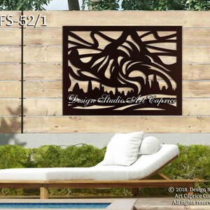 Metal Privacy Screen | Fence | Decorative Panel | Wall Art | Mountains | Outdoor or Indoor (52) Steel no moon 36x27 inches