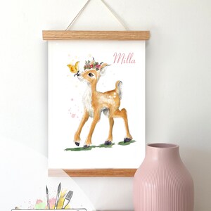 Kaya Kitz with INDIVIDUALISATION, deer art print, gift, nursery, picture, poster, decoration, artandcone, woodland animals, forest, watercolor