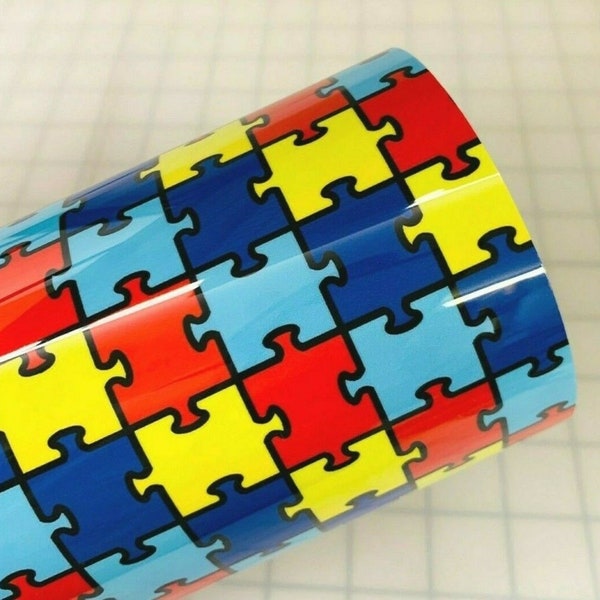 12"x15" Sheet - Jigsaw Autism/Puzzle HTV - Thermoflex Pattern Heat-Transfer Vinyl- No Mask Required!!