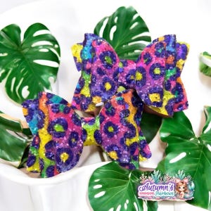 Rainbow Leopard Glitter Hair Bow | Alligator Clip