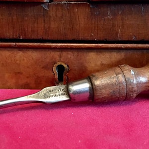 Antique Long Shaft Flathead Screwdriver with Square Wooden Handle Collectable Primative Tools