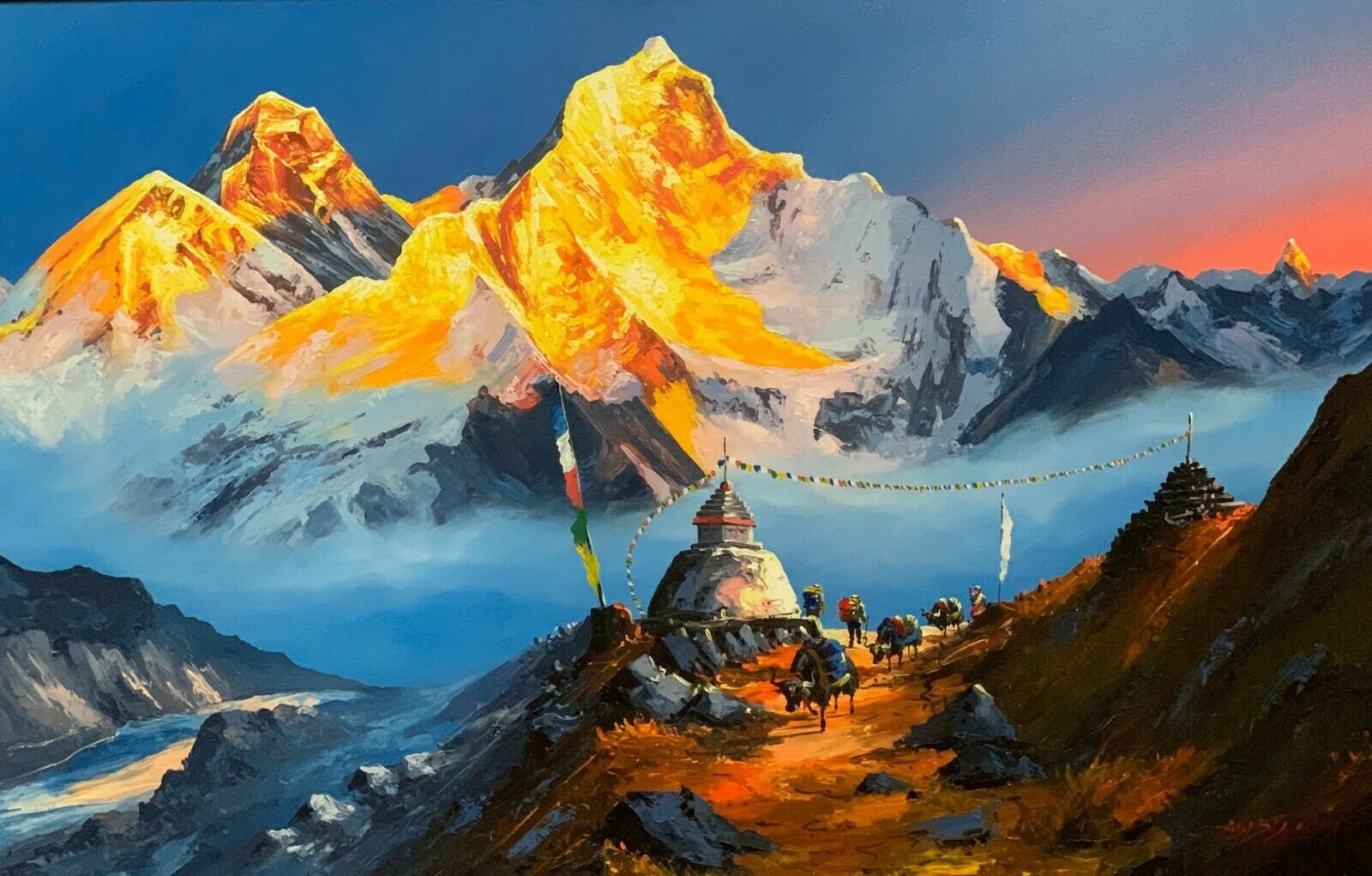 Mount Everest Sunrise View Nepal Original Painting Etsy
