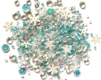 Buttons Galore Gemstones, Sequins, Seed Bead and Half Pearl Mix - Snow Crystals