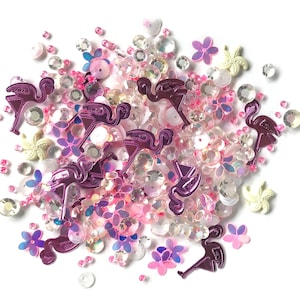 Buttons Galore Gemstones, Sequins, Seed Bead and Half Pearl Mix -Pink Flamingo