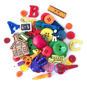 School Buttons Value Pack 50 Pieces - Craft Sewing Notions Embellishments Back to Class Supplies