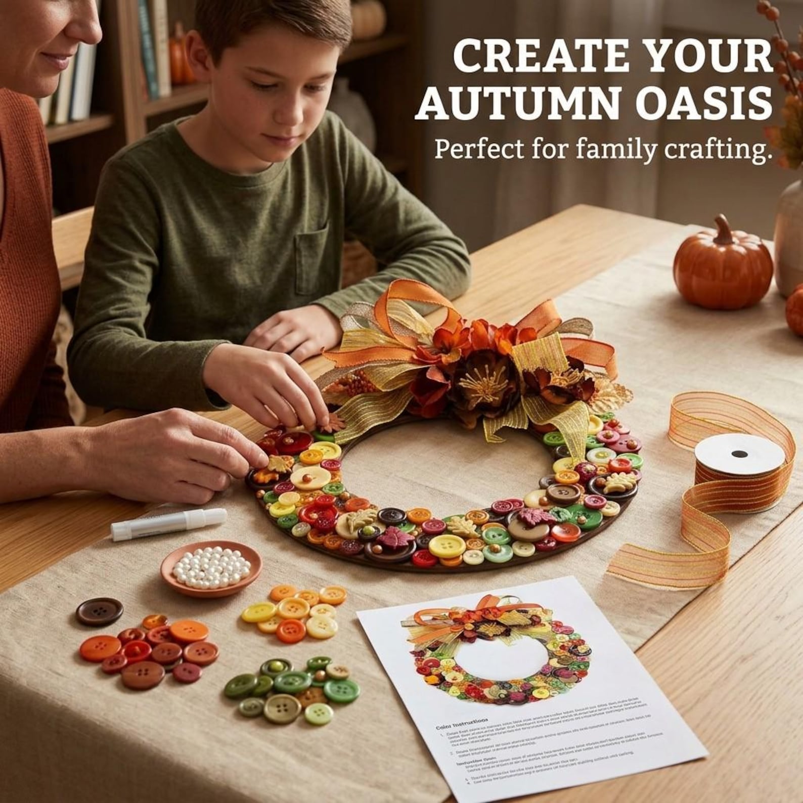 DIY Autumn Button Wreath Craft Kit - Fall Home Decor Activity for Kids ...