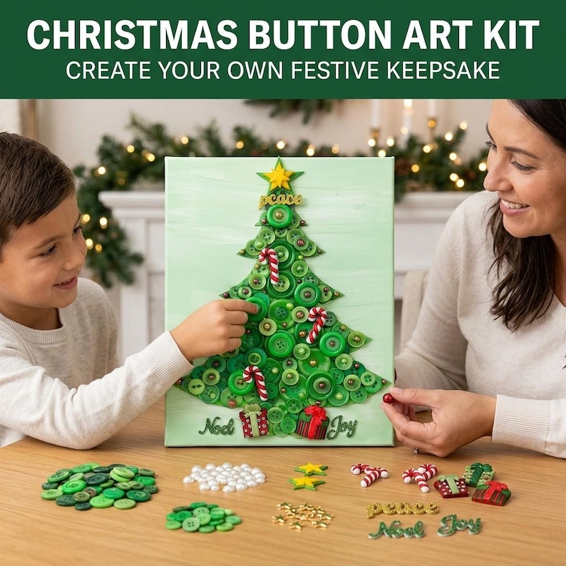 DIY Christmas Tree Button Art Canvas Kit – 8x10 Handmade Holiday Wall ...