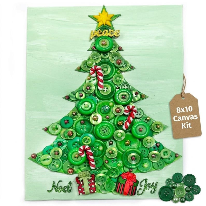 DIY Christmas Tree Button Art Canvas Kit – 8x10 Handmade Holiday Wall ...