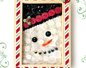 Winter Snowman DIY Button Art Frame Kit - Natural Wood, Holiday Craft Kit