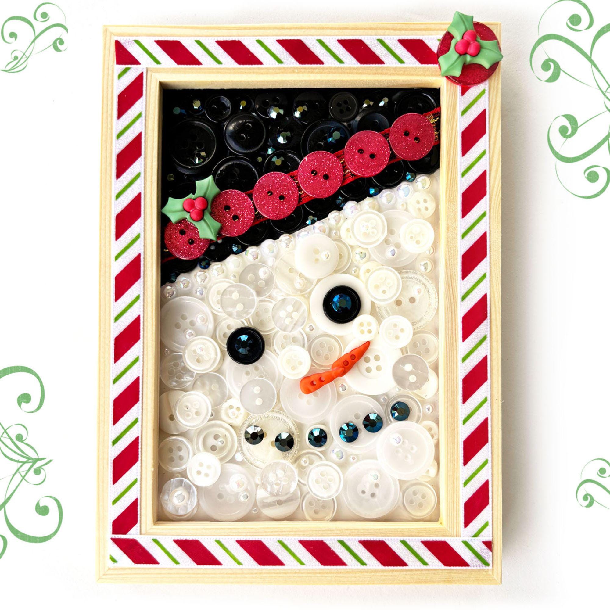 33 Adorable Button Crafts For Kids: Fun and Creative 12 Winter Snowman DIY Button Art Frame Kit - Natural Wood, Holiday…