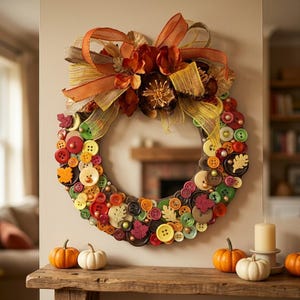 DIY Autumn Button Wreath Craft Kit - Fall Home Decor Activity for Kids ...