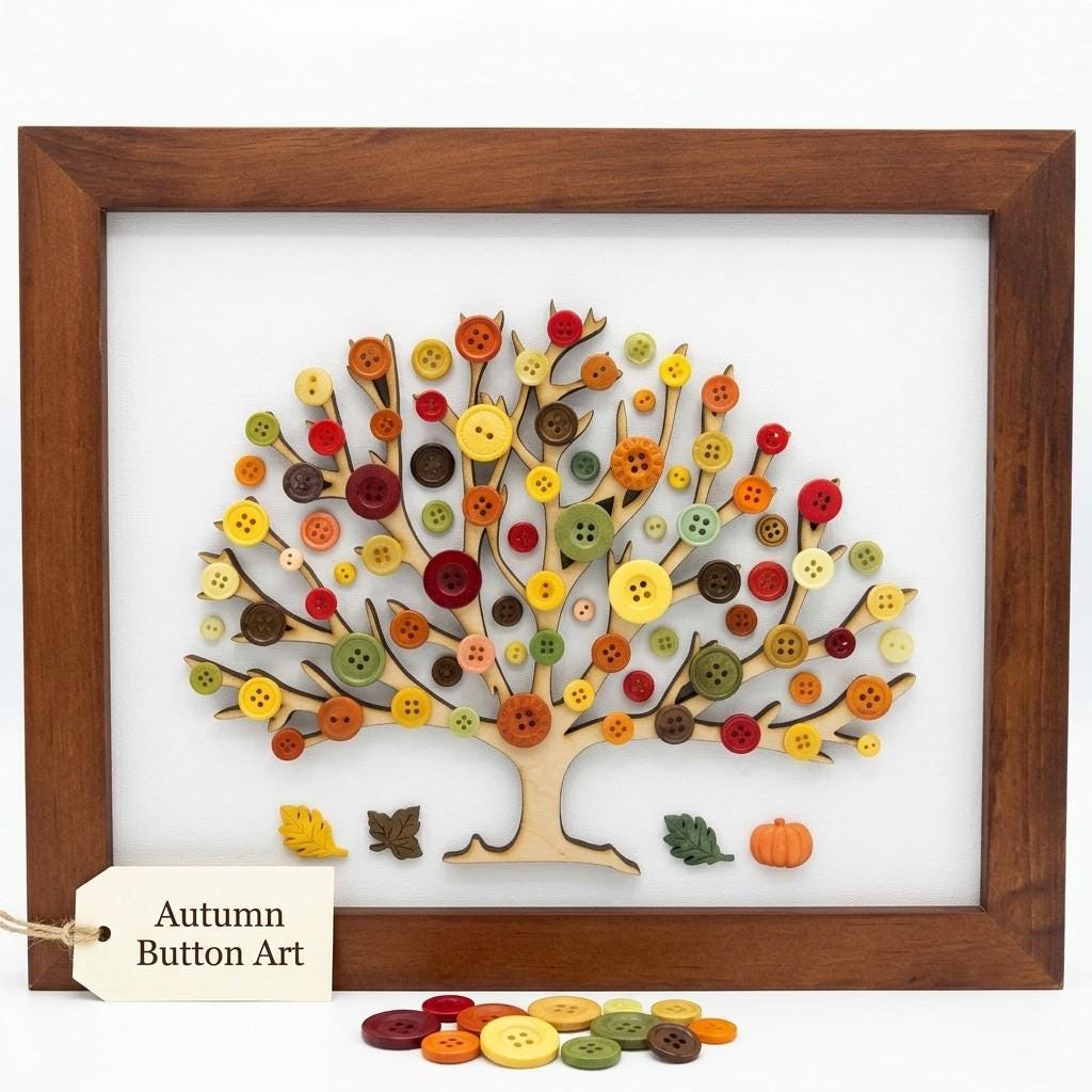33 Adorable Button Crafts For Kids: Fun and Creative 27 DIY Fall Tree Button Art Canvas Kit 8x10 Autumn Craft Project with…