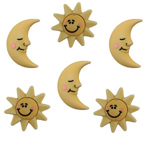Bottoni in abbondanza Bottoni 3D per artigianato e cucito per bambini, per progetti fai da te, prenotazione di rottami e creazione di cartoline - Sole e Luna