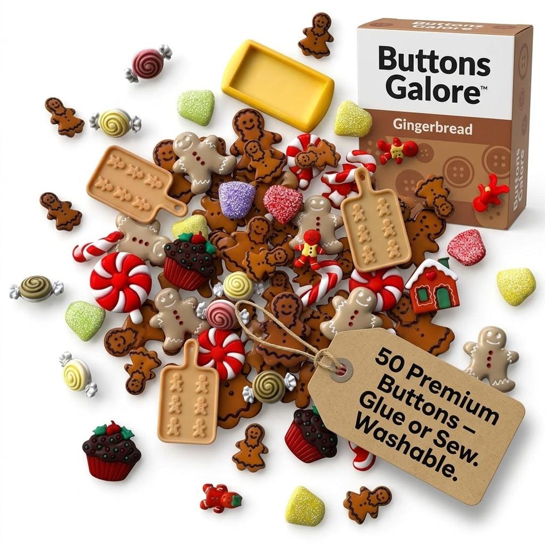 Gingerbread Buttons 50 Piece Assortment Christmas Holiday Decorative ...