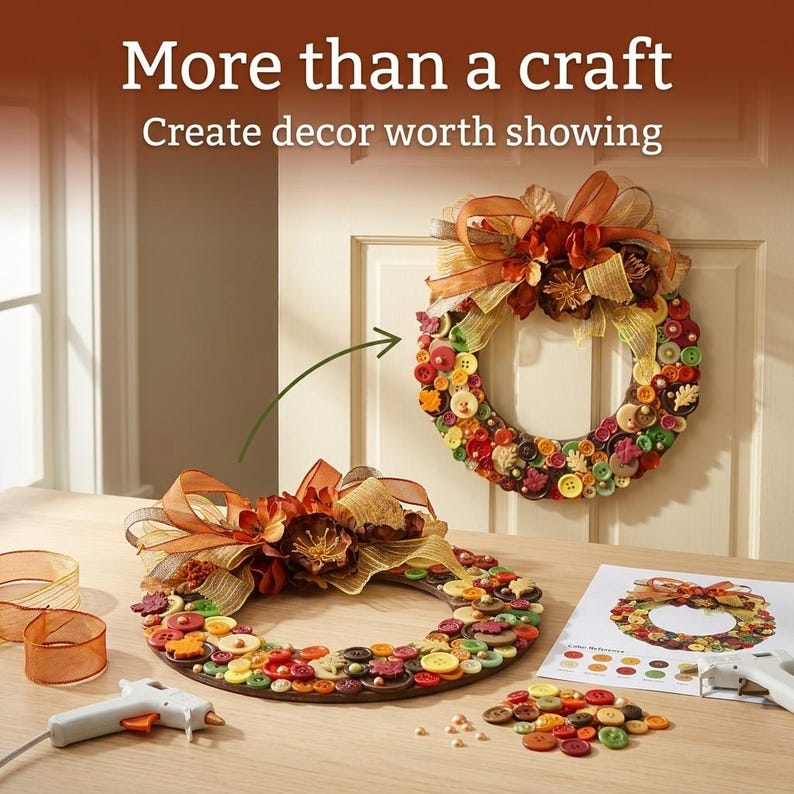 DIY Autumn Button Wreath Craft Kit - Fall Home Decor Activity for Kids ...