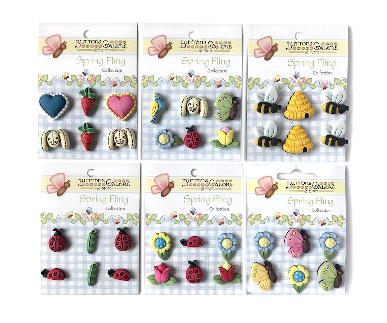 hand dyed and hand painted craft /& fashion buttons Buttons Galore Spring Fling assortment of 3D Set of Six Cards