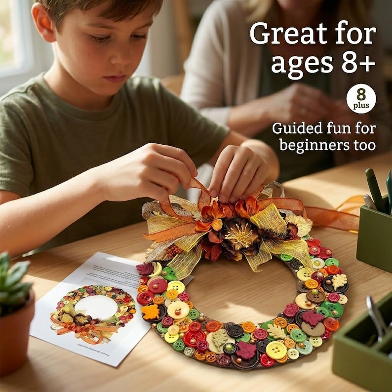 DIY Autumn Button Wreath Craft Kit - Fall Home Decor Activity for Kids ...