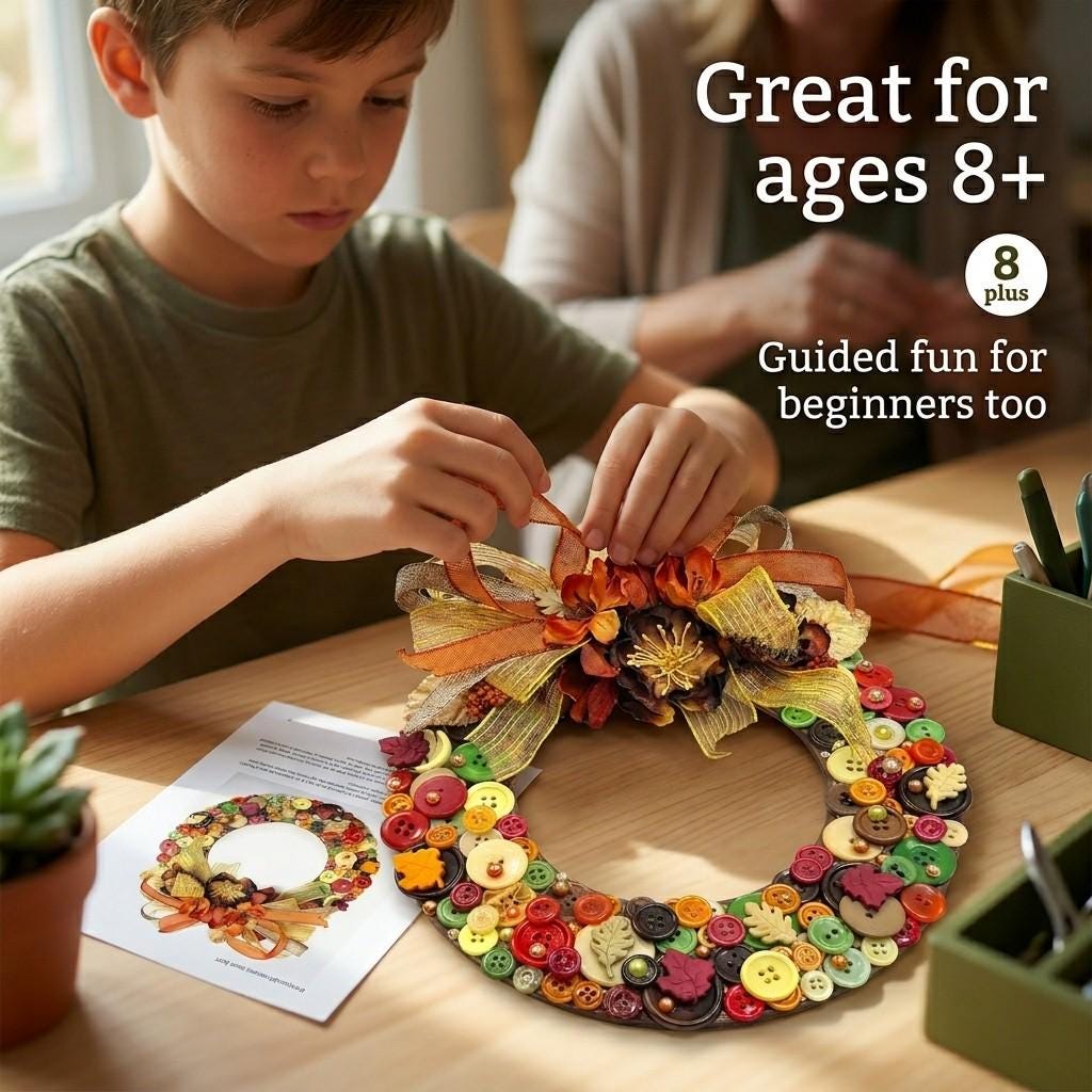 DIY Autumn Button Wreath Craft Kit - Fall Home Decor Activity for Kids ...