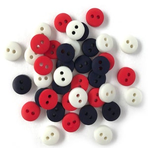 Buttons Galore Tiny Buttons | Small Sewing & Craft Buttons - Red, White and Blue - 2-hole buttons, 35 pieces
