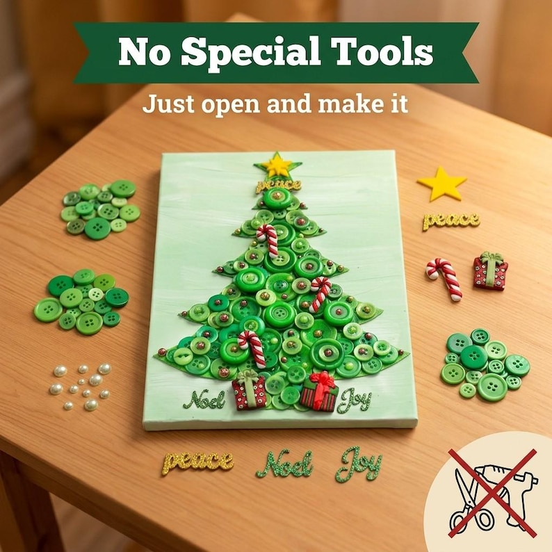 DIY Christmas Tree Button Art Canvas Kit – 8x10 Handmade Holiday Wall ...