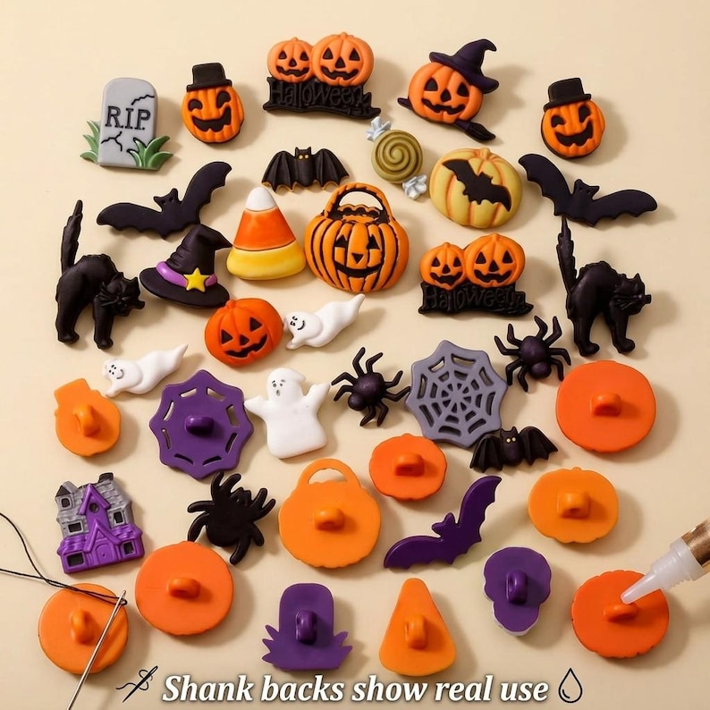 Halloween Novelty Buttons – 50+ Craft Assortment, Pumpkins, Bats ...
