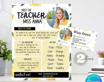Lemons - Meet the Teacher + Digital Signature - Back to School - Editable - Personalize -  Printable Flyer - Digital Download - Colorful