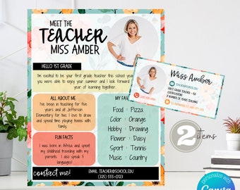 Floral - Meet the Teacher + Digital Signature - Back to School - Editable - Personalize -  Printable Flyer - Digital Download - Colorful