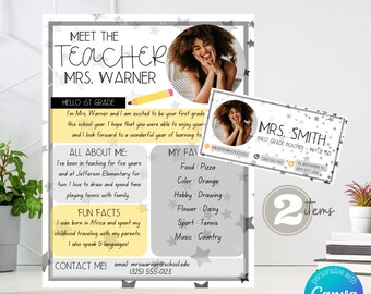 Stars - Meet the Teacher + Digital Signature - Back to School - Editable - Personalized -  Printable Flyer - Digital Download - Colorful