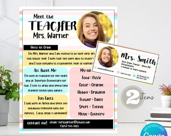 Stripes - Meet the Teacher + Digital Signature - Back to School - Editable - Personalize -  Printable Flyer - Digital Download - Colorful