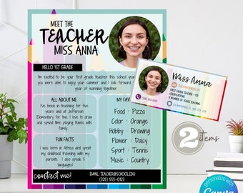 Pencils - Meet the Teacher + Digital Signature - Back to School - Editable - Personalize -  Printable Flyer - Digital Download - Colorful