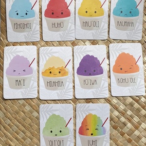 Shave Ice Emotions Flash Cards // Bilingual English - ʻŌlelo Hawaiʻi Matching Game // Hawai’i Themed Flash Cards // Keiki Flash Cards