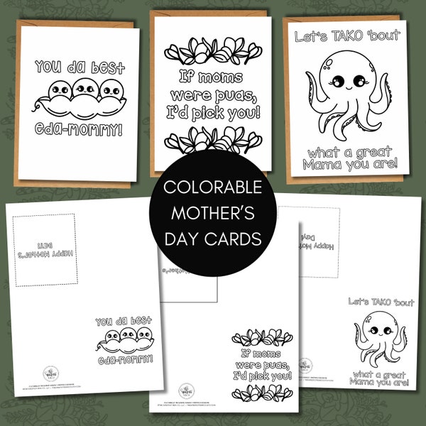 Printable & Colorable Mother's Day Greeting Cards - Set of 3 // Instant Download // Printable Mother's Day Cards