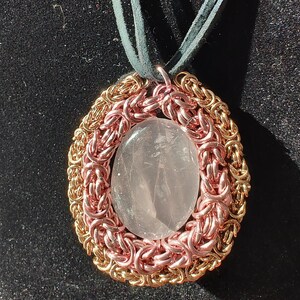 Rose Quartz and Byzantine Chain Maille Necklace