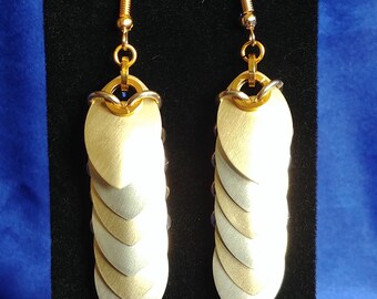 Brushed Gold and Champagne Scale Maille Earrings