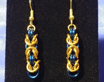 Blue and Gold Byzantine Chain Maille Earrings