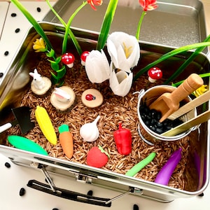 Garden Sensory Bin | Sensory Rice Kit | Vegetable Harvest | Flower Planting | Busy Box | Toddler Gift