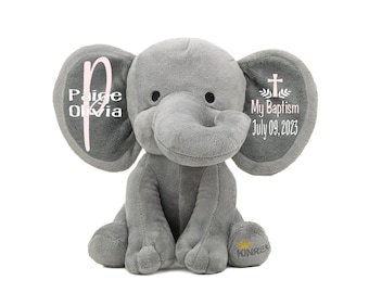 Personalized Stuffed Elephant Plush - Baptism Gift Elephant Toy - Christening Gift, Elephant Keepsake - Godparent Gift, Gift from Godparents