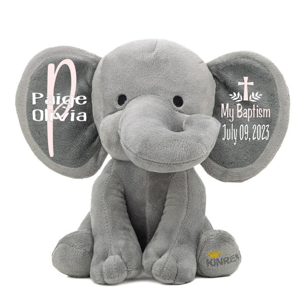 Personalized Stuffed Elephant Plush - Baptism Gift Elephant Toy - Christening Gift, Elephant Keepsake - Godparent Gift, Gift from Godparents