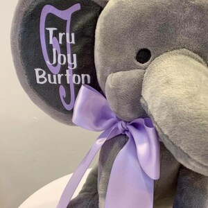 Personalized Stuffed Elephant Plush - Custom Birth Stats Announcement Stuff Elephants Animals for Babies, Baby Shower, Purple 9 Inches image 7