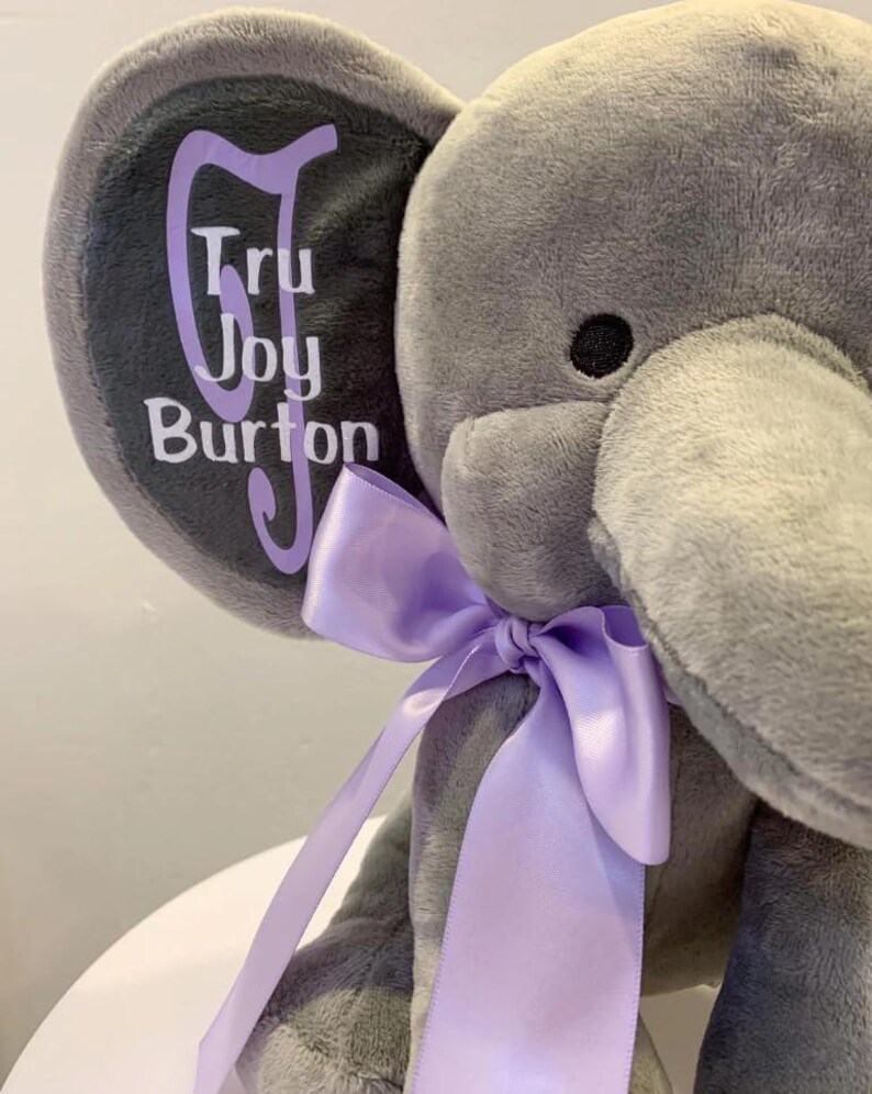 Personalized Stuffed Elephant Plush - Custom Birth Stats Announcement Stuff Elephants Animals for Babies, Baby Shower, Purple 9 Inches image 7
