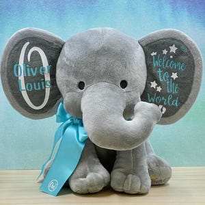 Personalized Stuffed Elephant Plush - Custom Birth Stats Announcement Stuff Elephants Animals for Babies, Baby Shower, Purple 9 Inches image 2
