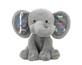 Peluche de elefante conmemorativo personalizado: regalo de aborto espontáneo, regalo de condolencias, pérdida de un bebé, recuerdo de un mortinato, regalo de duelo, 9 pulgadas, color gris