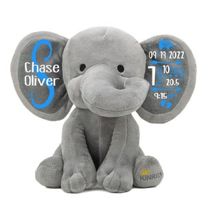 Personalized Stuffed Elephant Plush - Birth Announcement Elephant Toy - Baby Boy Elephant Birth Stat - Elephant Baby Gift