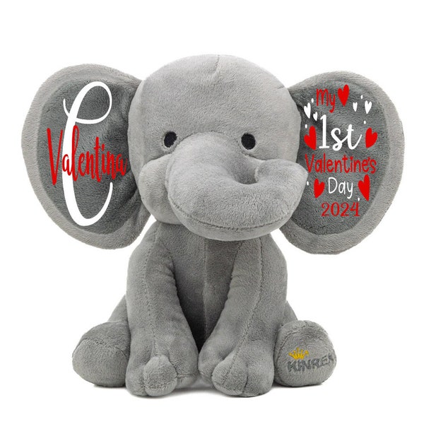 Personalized Stuffed Elephant Plush - My First Valentine’s Day Elephant Toy - Custom Plush Toy Valentines - Elephant Baby Gift