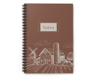 Farm Scene Spiral Notebook - Ruled Line (Rust)
