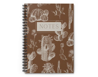 Cactus Boho Western Spiral Notebook - Ruled Line (Brown)